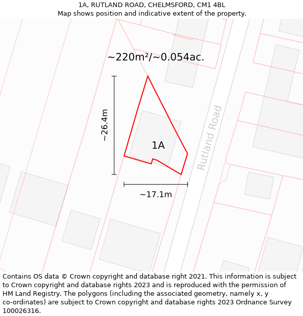 1A, RUTLAND ROAD, CHELMSFORD, CM1 4BL: Plot and title map