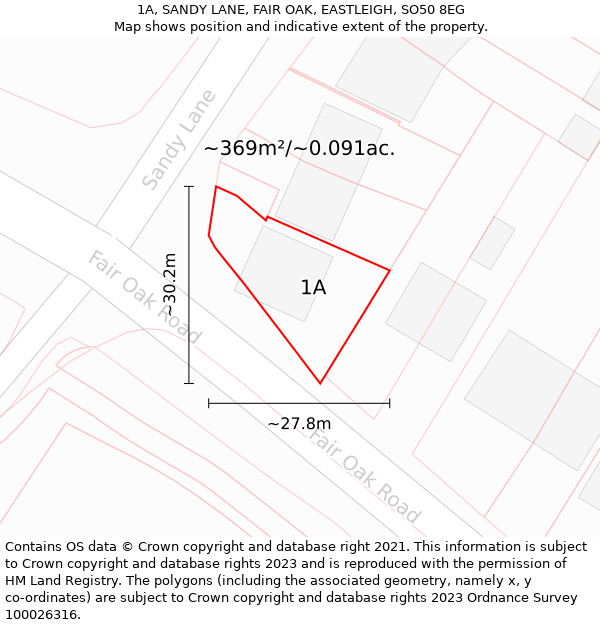 1A, SANDY LANE, FAIR OAK, EASTLEIGH, SO50 8EG: Plot and title map