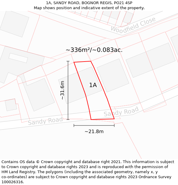 1A, SANDY ROAD, BOGNOR REGIS, PO21 4SP: Plot and title map