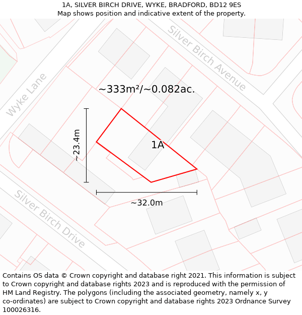 1A, SILVER BIRCH DRIVE, WYKE, BRADFORD, BD12 9ES: Plot and title map