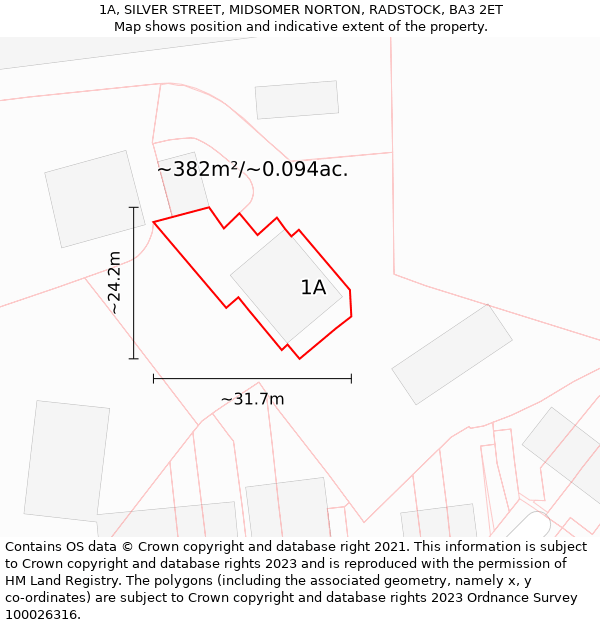 1A, SILVER STREET, MIDSOMER NORTON, RADSTOCK, BA3 2ET: Plot and title map