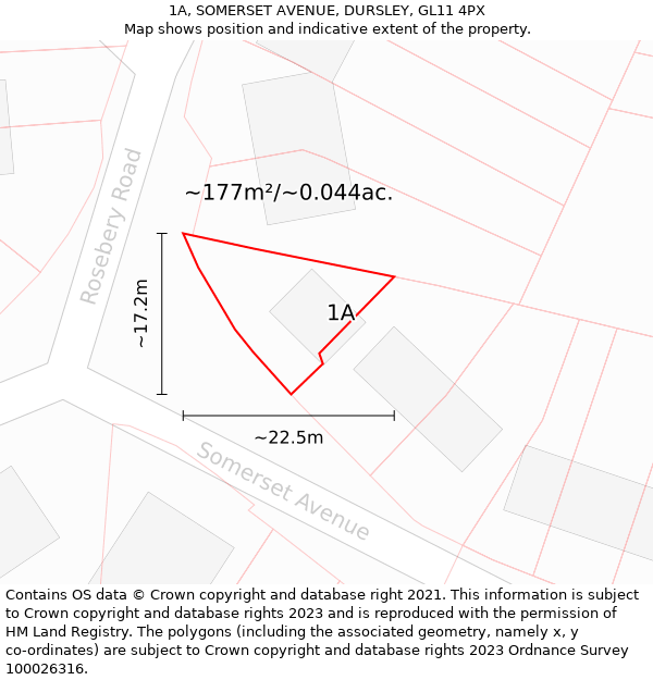 1A, SOMERSET AVENUE, DURSLEY, GL11 4PX: Plot and title map