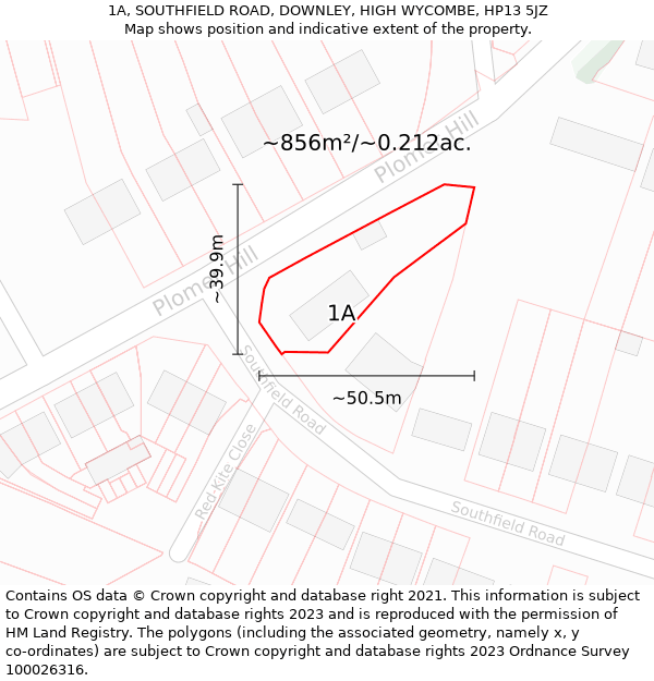 1A, SOUTHFIELD ROAD, DOWNLEY, HIGH WYCOMBE, HP13 5JZ: Plot and title map