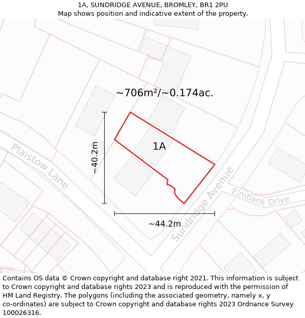 1A, SUNDRIDGE AVENUE, BROMLEY, BR1 2PU: Plot and title map