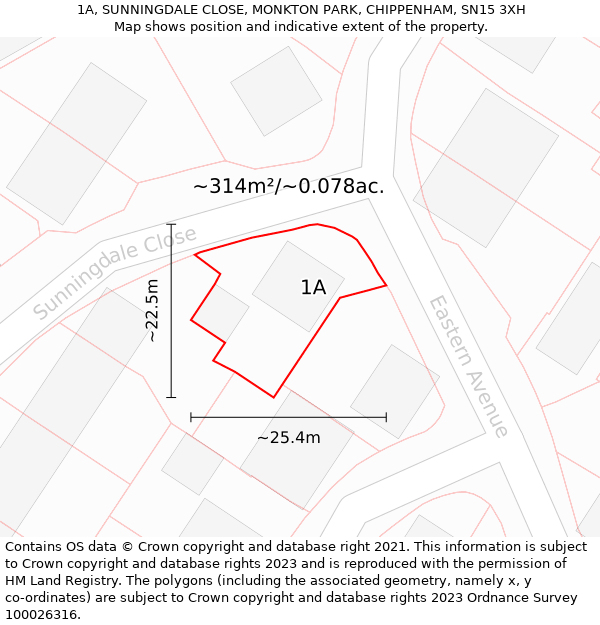 1A, SUNNINGDALE CLOSE, MONKTON PARK, CHIPPENHAM, SN15 3XH: Plot and title map