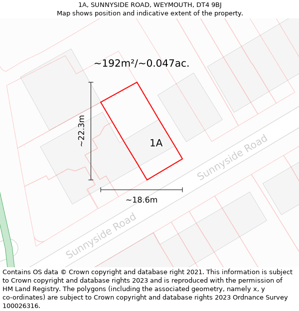 1A, SUNNYSIDE ROAD, WEYMOUTH, DT4 9BJ: Plot and title map