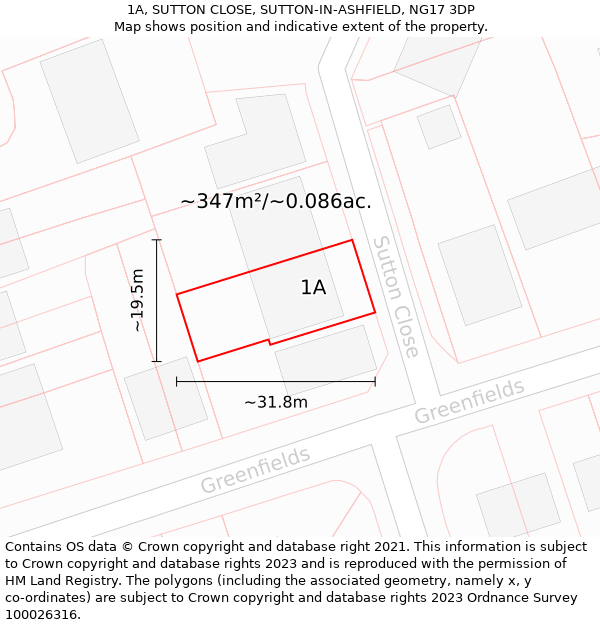 1A, SUTTON CLOSE, SUTTON-IN-ASHFIELD, NG17 3DP: Plot and title map