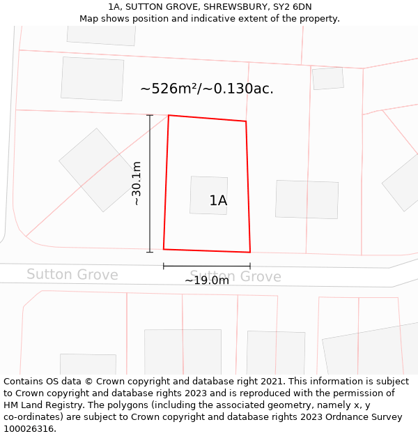 1A, SUTTON GROVE, SHREWSBURY, SY2 6DN: Plot and title map