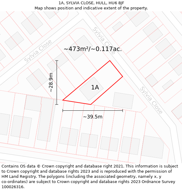 1A, SYLVIA CLOSE, HULL, HU6 8JF: Plot and title map