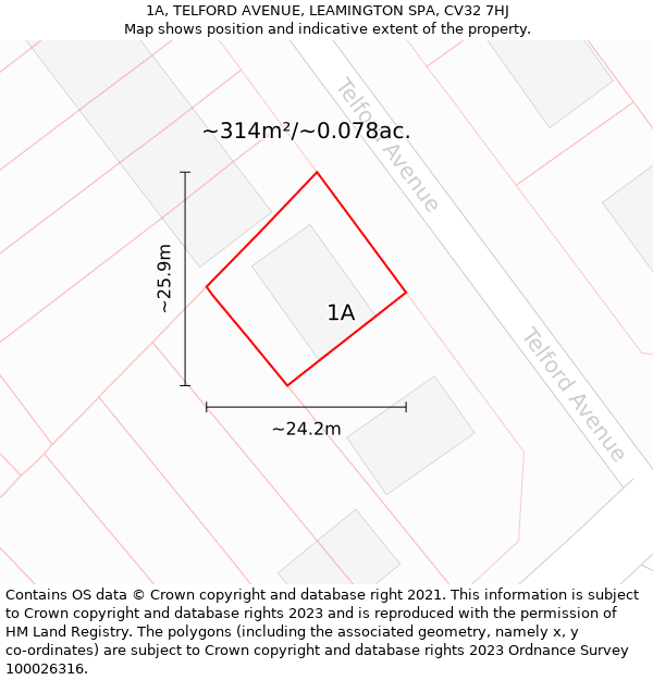 1A, TELFORD AVENUE, LEAMINGTON SPA, CV32 7HJ: Plot and title map