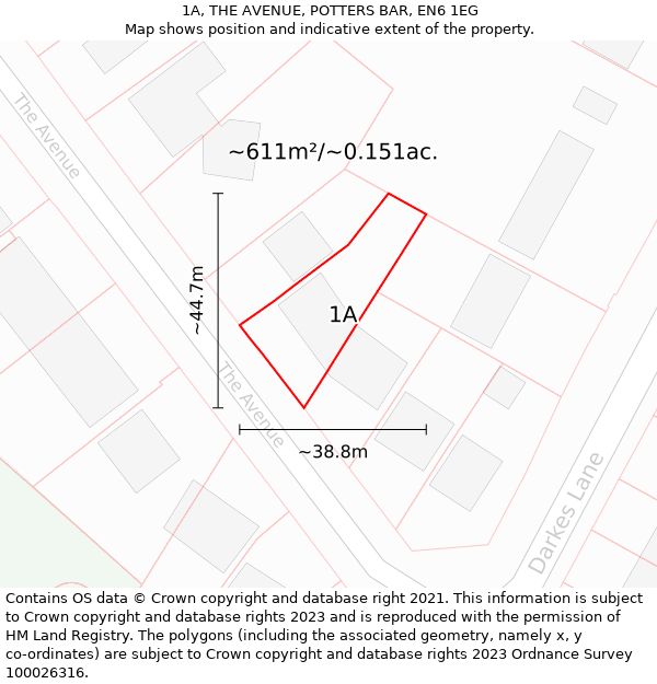 1A, THE AVENUE, POTTERS BAR, EN6 1EG: Plot and title map