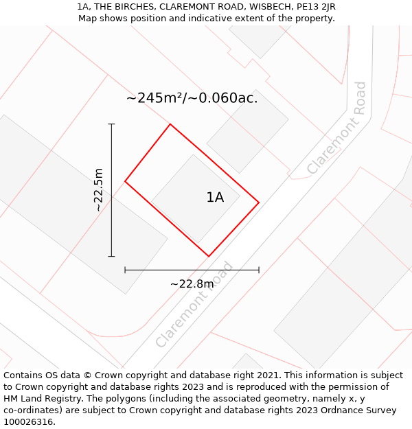 1A, THE BIRCHES, CLAREMONT ROAD, WISBECH, PE13 2JR: Plot and title map