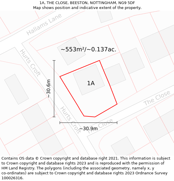 1A, THE CLOSE, BEESTON, NOTTINGHAM, NG9 5DF: Plot and title map