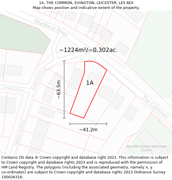1A, THE COMMON, EVINGTON, LEICESTER, LE5 6EA: Plot and title map