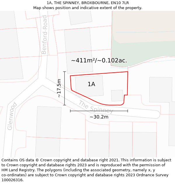 1A, THE SPINNEY, BROXBOURNE, EN10 7LR: Plot and title map