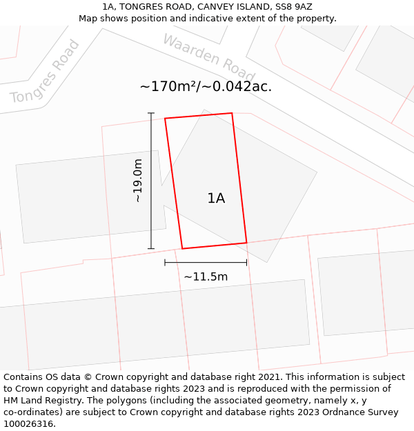 1A, TONGRES ROAD, CANVEY ISLAND, SS8 9AZ: Plot and title map