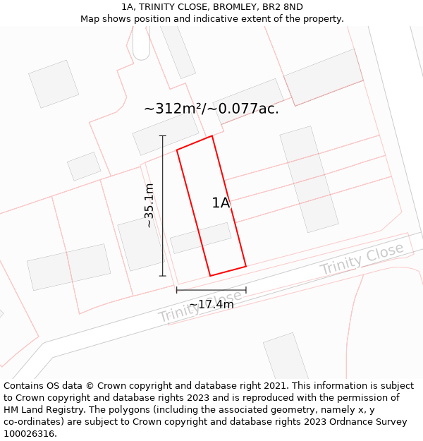 1A, TRINITY CLOSE, BROMLEY, BR2 8ND: Plot and title map