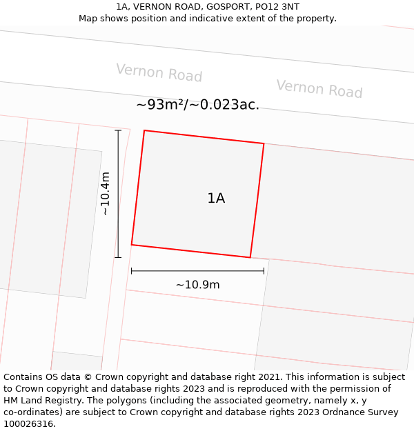 1A, VERNON ROAD, GOSPORT, PO12 3NT: Plot and title map