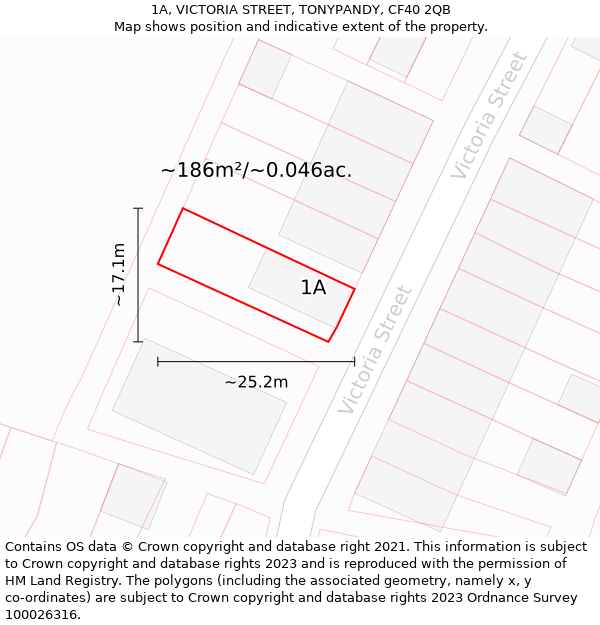 1A, VICTORIA STREET, TONYPANDY, CF40 2QB: Plot and title map