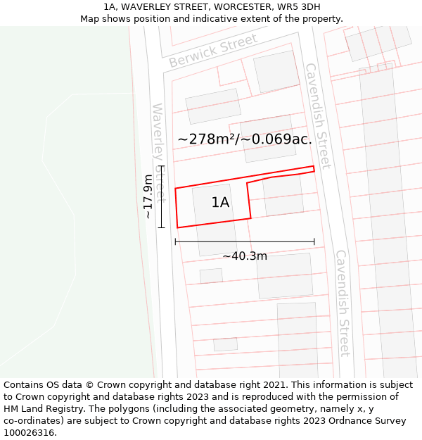 1A, WAVERLEY STREET, WORCESTER, WR5 3DH: Plot and title map