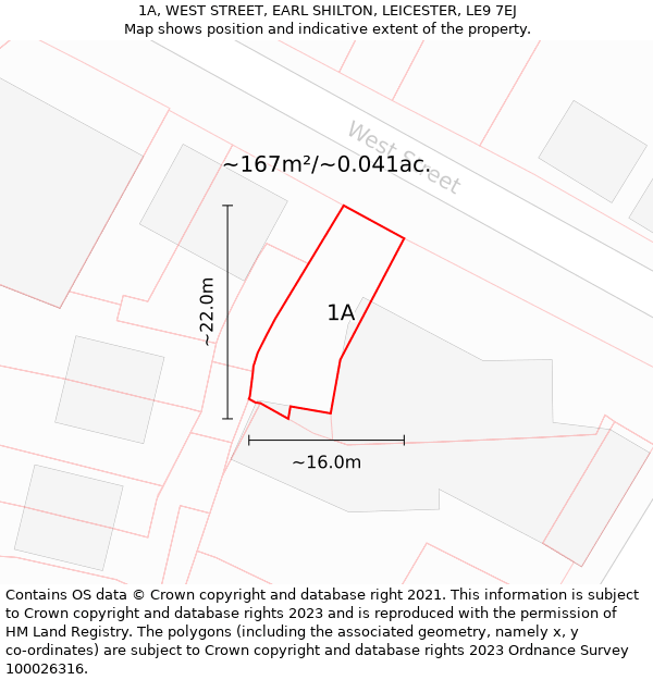 1A, WEST STREET, EARL SHILTON, LEICESTER, LE9 7EJ: Plot and title map