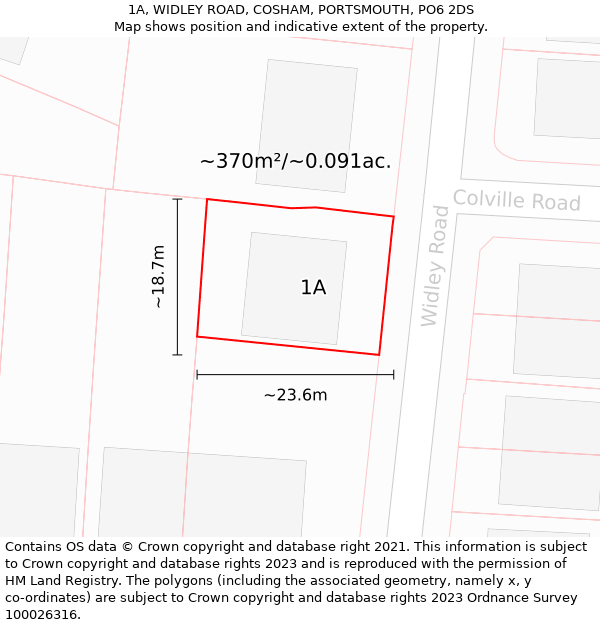 1A, WIDLEY ROAD, COSHAM, PORTSMOUTH, PO6 2DS: Plot and title map