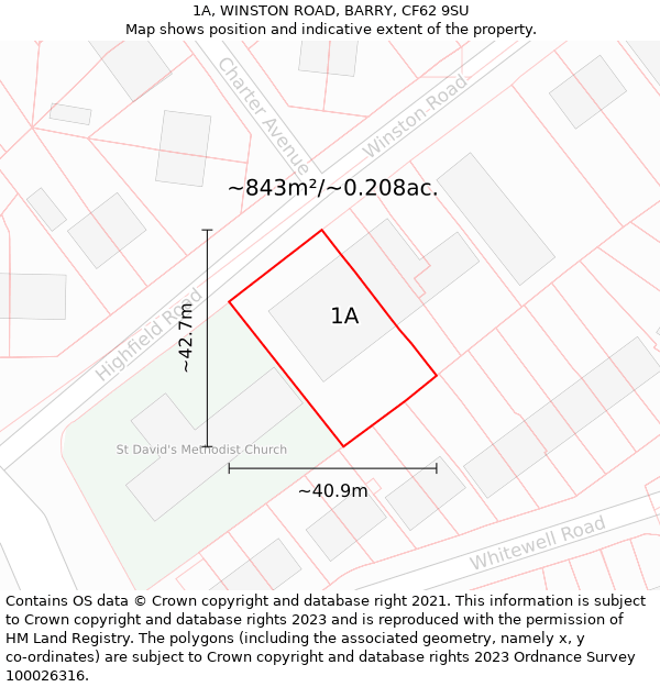 1A, WINSTON ROAD, BARRY, CF62 9SU: Plot and title map