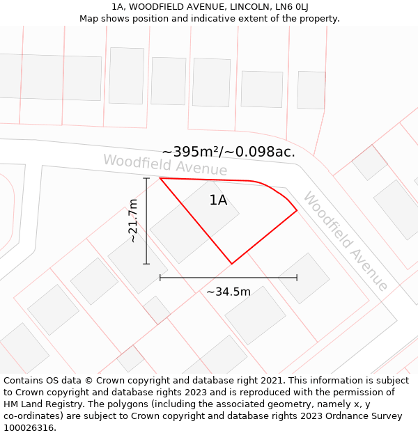 1A, WOODFIELD AVENUE, LINCOLN, LN6 0LJ: Plot and title map