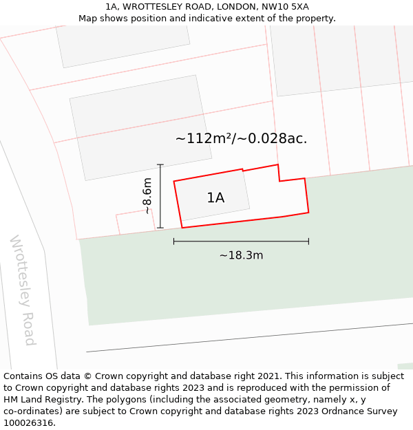 1A, WROTTESLEY ROAD, LONDON, NW10 5XA: Plot and title map
