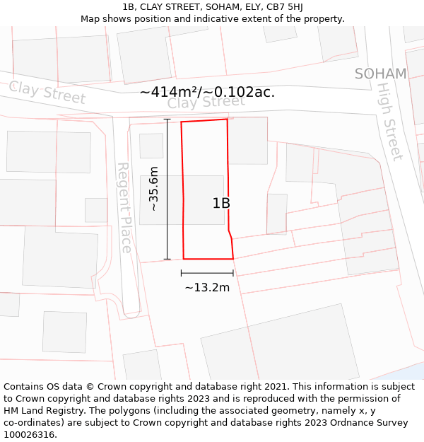 1B, CLAY STREET, SOHAM, ELY, CB7 5HJ: Plot and title map