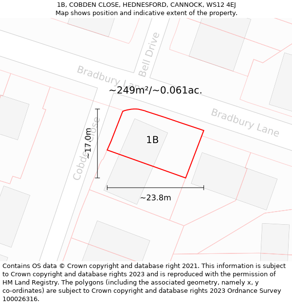 1B, COBDEN CLOSE, HEDNESFORD, CANNOCK, WS12 4EJ: Plot and title map