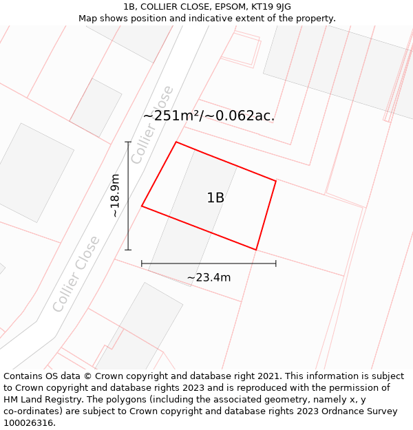 1B, COLLIER CLOSE, EPSOM, KT19 9JG: Plot and title map