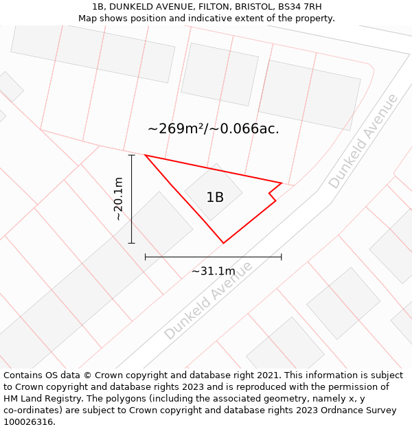 1B, DUNKELD AVENUE, FILTON, BRISTOL, BS34 7RH: Plot and title map