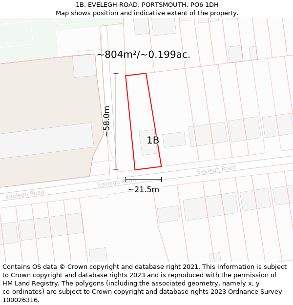 1B, EVELEGH ROAD, PORTSMOUTH, PO6 1DH: Plot and title map