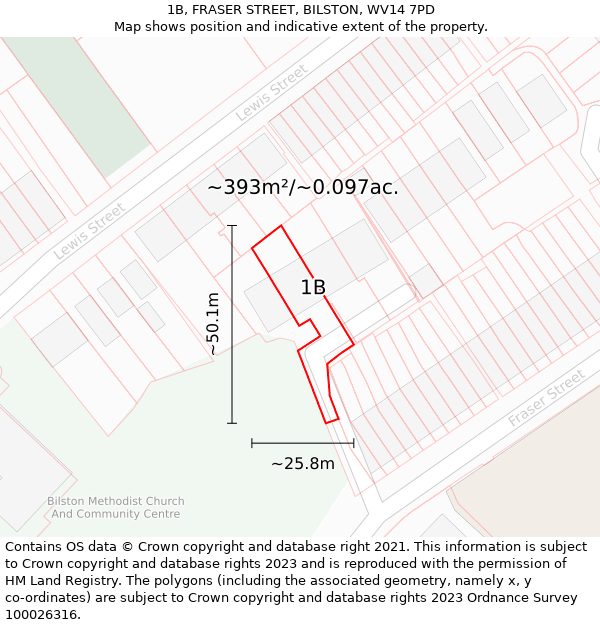 1B, FRASER STREET, BILSTON, WV14 7PD: Plot and title map