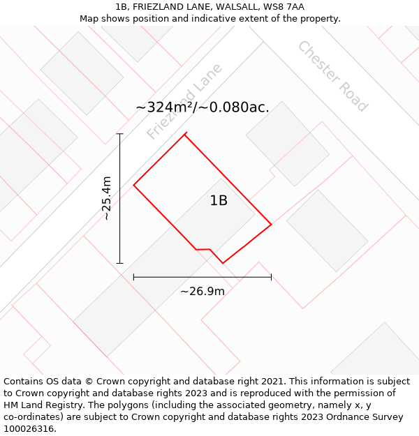 1B, FRIEZLAND LANE, WALSALL, WS8 7AA: Plot and title map