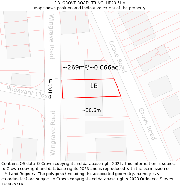 1B, GROVE ROAD, TRING, HP23 5HA: Plot and title map