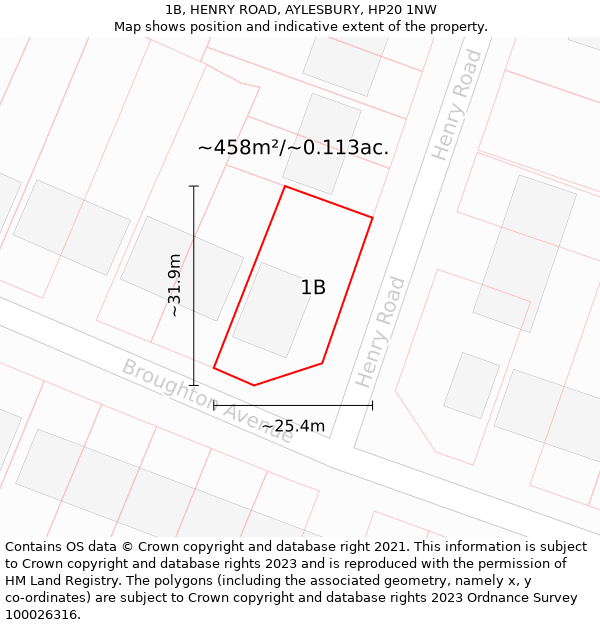 1B, HENRY ROAD, AYLESBURY, HP20 1NW: Plot and title map