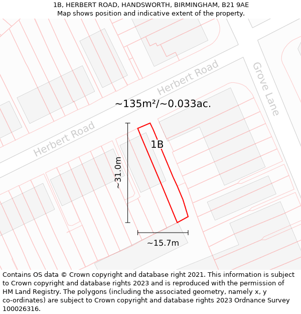 1B, HERBERT ROAD, HANDSWORTH, BIRMINGHAM, B21 9AE: Plot and title map