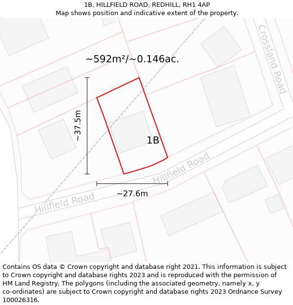 1B, HILLFIELD ROAD, REDHILL, RH1 4AP: Plot and title map