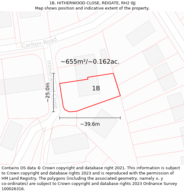 1B, HITHERWOOD CLOSE, REIGATE, RH2 0JJ: Plot and title map