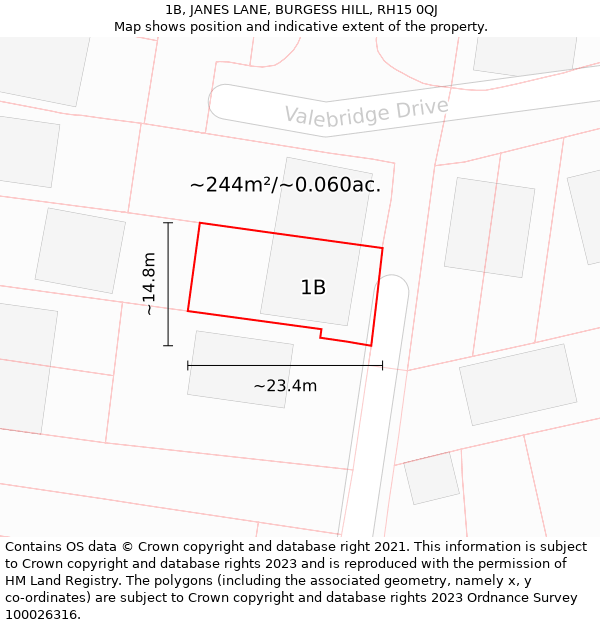 1B, JANES LANE, BURGESS HILL, RH15 0QJ: Plot and title map