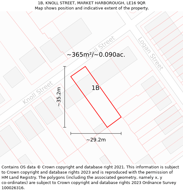 1B, KNOLL STREET, MARKET HARBOROUGH, LE16 9QR: Plot and title map