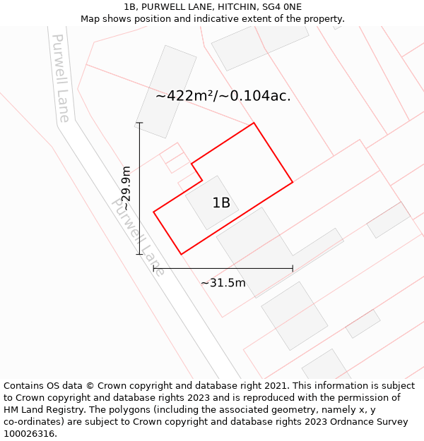 1B, PURWELL LANE, HITCHIN, SG4 0NE: Plot and title map