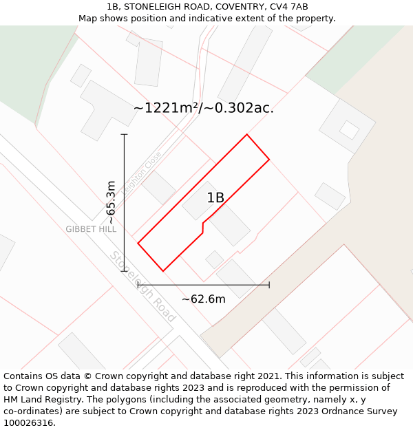1B, STONELEIGH ROAD, COVENTRY, CV4 7AB: Plot and title map