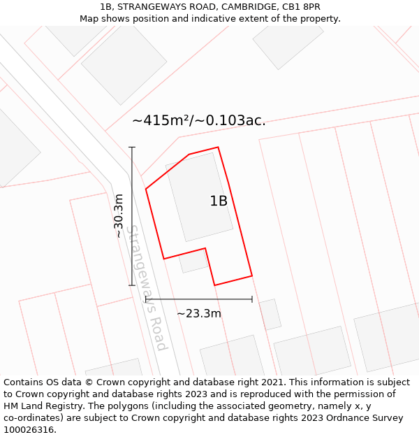 1B, STRANGEWAYS ROAD, CAMBRIDGE, CB1 8PR: Plot and title map