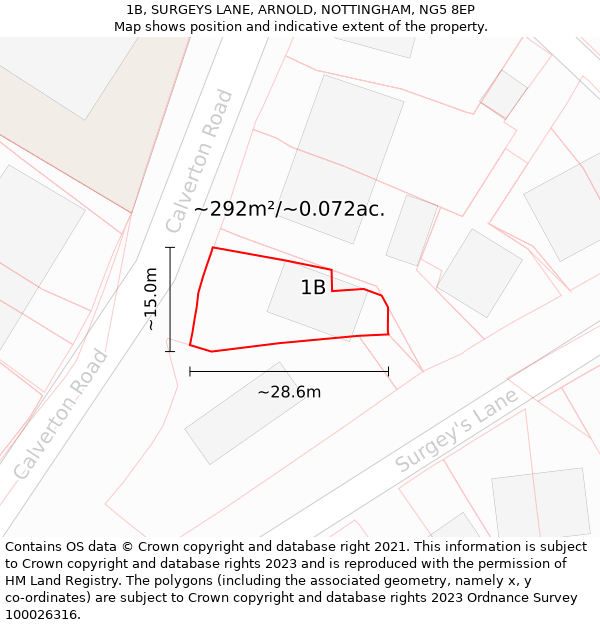 1B, SURGEYS LANE, ARNOLD, NOTTINGHAM, NG5 8EP: Plot and title map