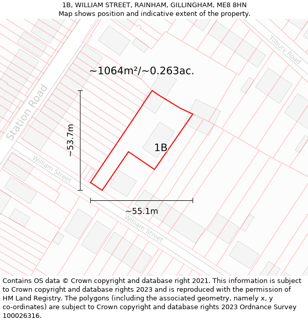 1B, WILLIAM STREET, RAINHAM, GILLINGHAM, ME8 8HN: Plot and title map