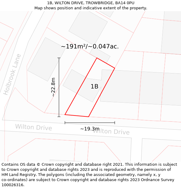 1B, WILTON DRIVE, TROWBRIDGE, BA14 0PU: Plot and title map