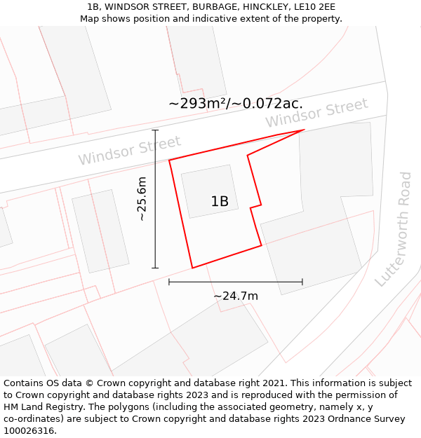 1B, WINDSOR STREET, BURBAGE, HINCKLEY, LE10 2EE: Plot and title map